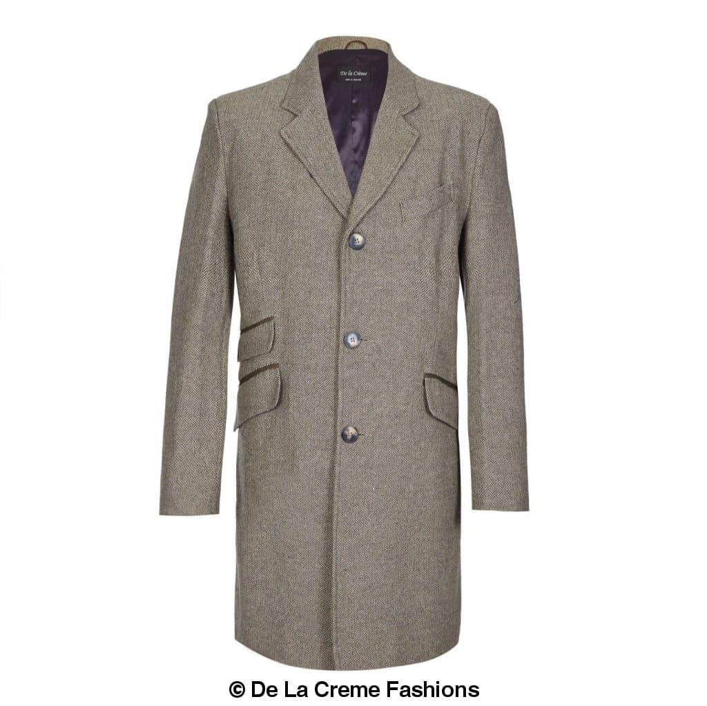 De La Creme MAN - Mens Wool Blend Herringbone Design Coat - VirtuousWares:Global