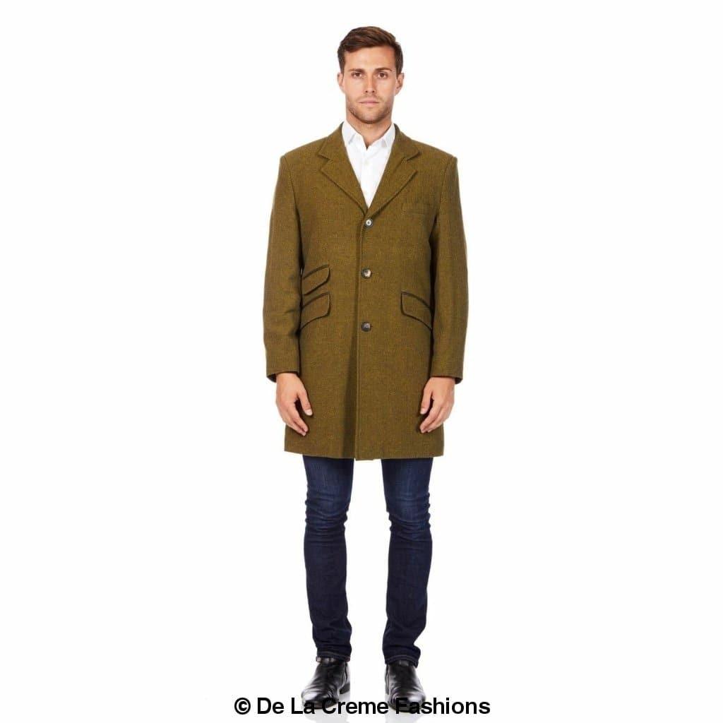 De La Creme MAN - Mens Wool Blend Herringbone Design Coat - VirtuousWares:Global