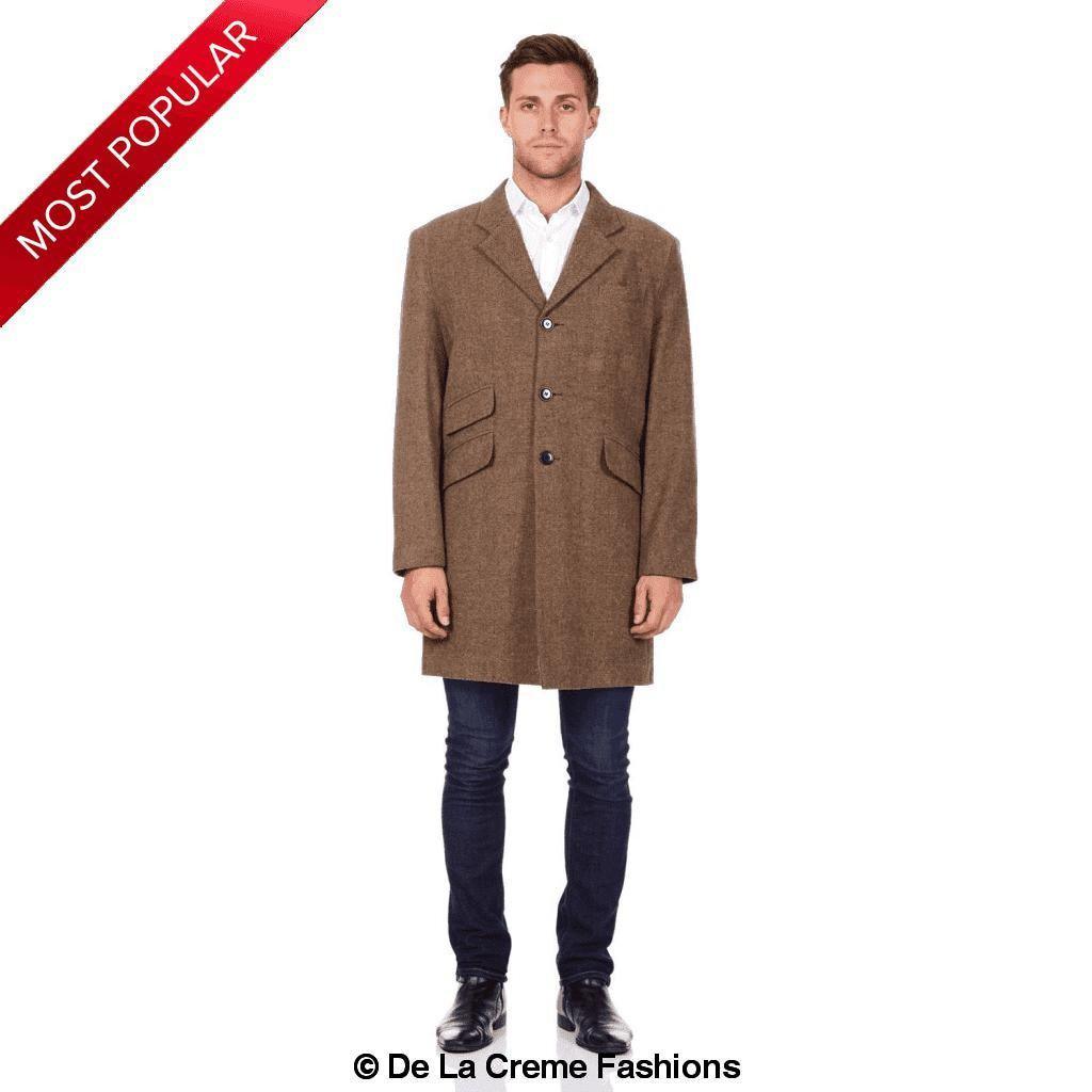 De La Creme MAN - Mens Wool Blend Herringbone Design Coat - VirtuousWares:Global