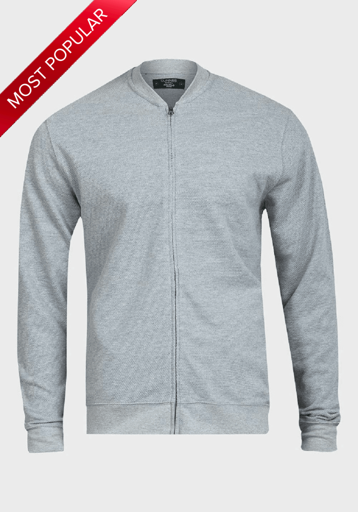 De La Creme MAN - Pique Grey Long Sleeve Zip-up Bomber Jacket - VirtuousWares:Global