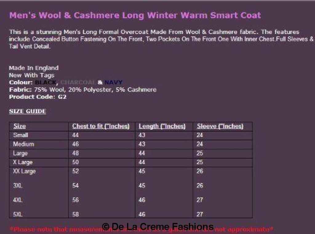 De La Creme MAN - Wool & Cashmere Long Formal Overcoat - VirtuousWares:Global