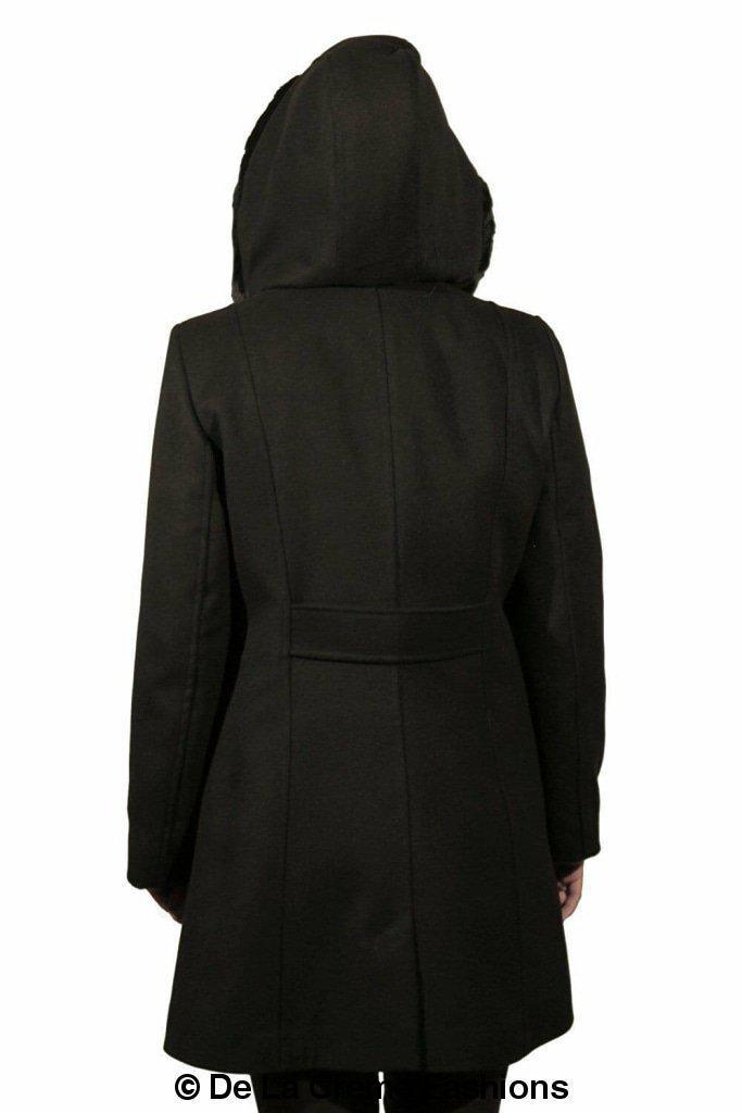 De La Creme - Women's Faux Fur Trim Hooded Coat - VirtuousWares:Global