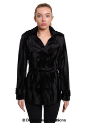 De La Creme - Women's Luxury Black Ponyskin Double Breasted Short Coat - VirtuousWares:Global