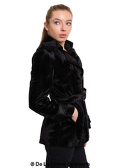 De La Creme - Women's Luxury Black Ponyskin Double Breasted Short Coat - VirtuousWares:Global