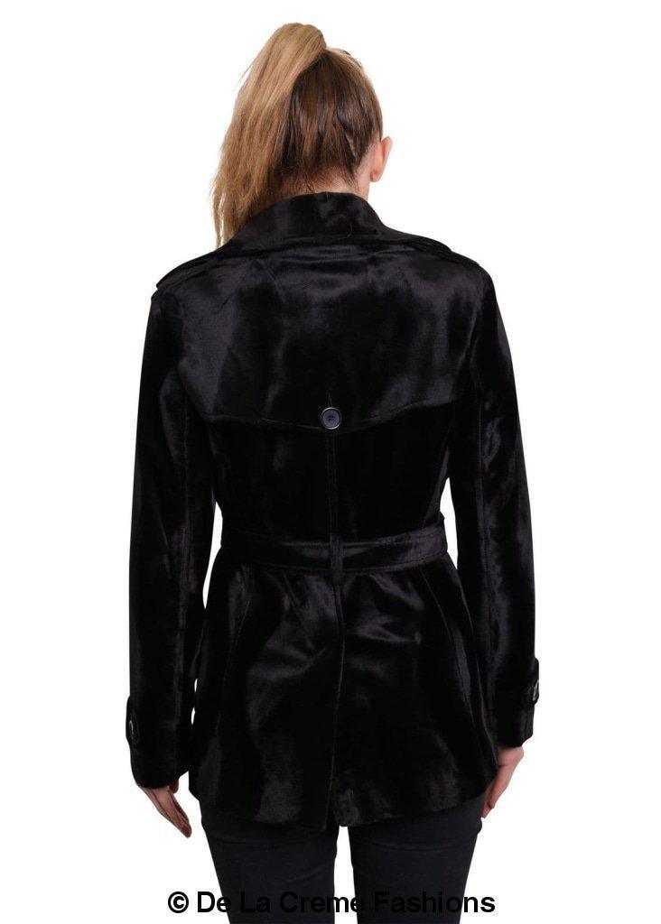 De La Creme - Women's Luxury Black Ponyskin Double Breasted Short Coat - VirtuousWares:Global