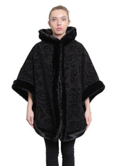 De La Creme - Women's Tribal Print Fur Lined Hooded Cape - VirtuousWares:Global
