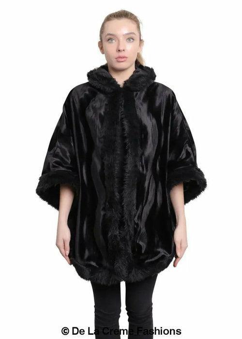 De La Creme - Women's Tribal Print Fur Lined Hooded Cape - VirtuousWares:Global