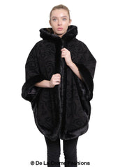 De La Creme - Women's Tribal Print Fur Lined Hooded Cape - VirtuousWares:Global