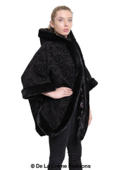 De La Creme - Women's Tribal Print Fur Lined Hooded Cape - VirtuousWares:Global