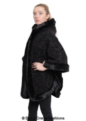 De La Creme - Women's Tribal Print Fur Lined Hooded Cape - VirtuousWares:Global