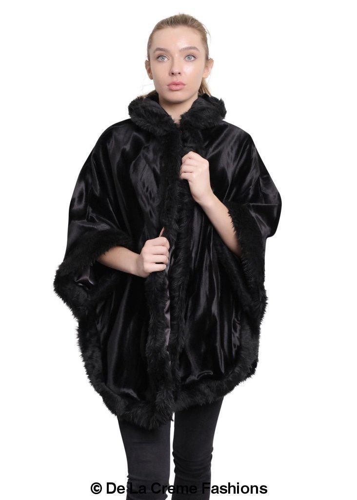 De La Creme - Women's Tribal Print Fur Lined Hooded Cape - VirtuousWares:Global