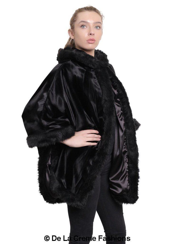 De La Creme - Women's Tribal Print Fur Lined Hooded Cape - VirtuousWares:Global