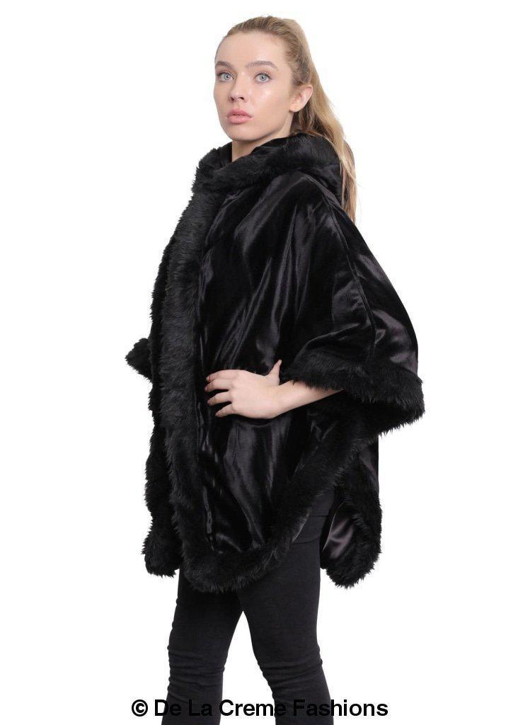 De La Creme - Women's Tribal Print Fur Lined Hooded Cape - VirtuousWares:Global