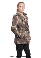 De La Creme - Womens Camo Print Double Breasted Short Coat - VirtuousWares:Global