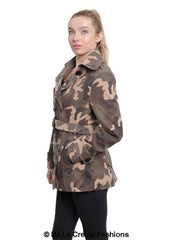 De La Creme - Womens Camo Print Double Breasted Short Coat - VirtuousWares:Global