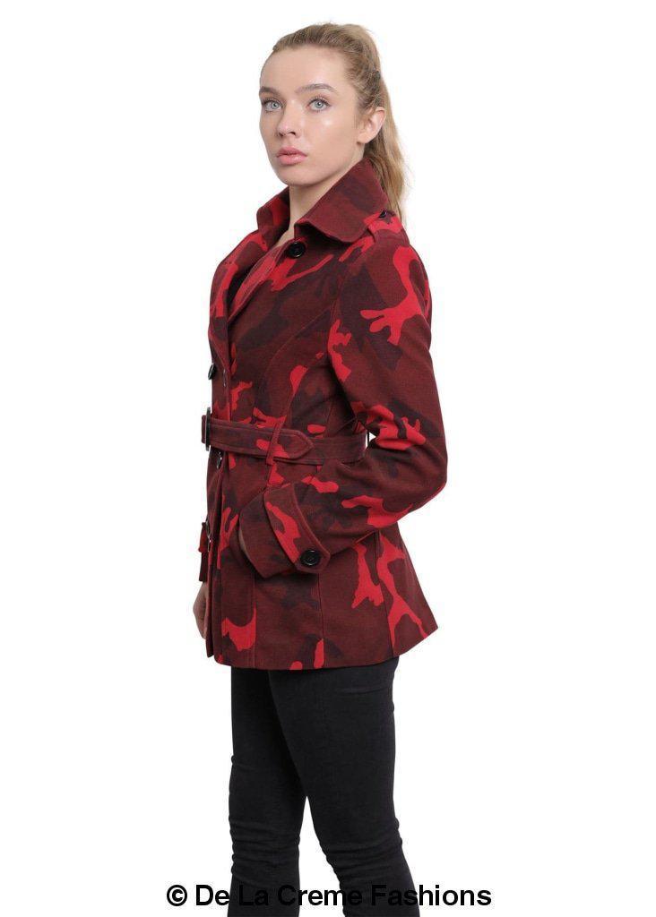 De La Creme - Womens Camo Print Double Breasted Short Coat - VirtuousWares:Global