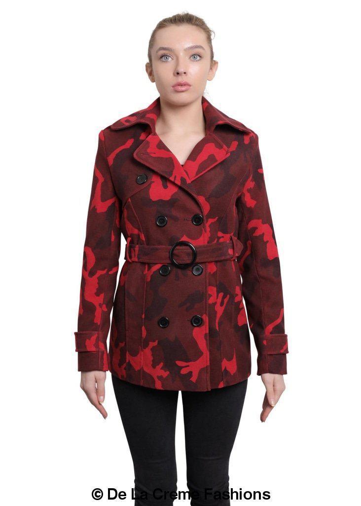 De La Creme - Womens Camo Print Double Breasted Short Coat - VirtuousWares:Global