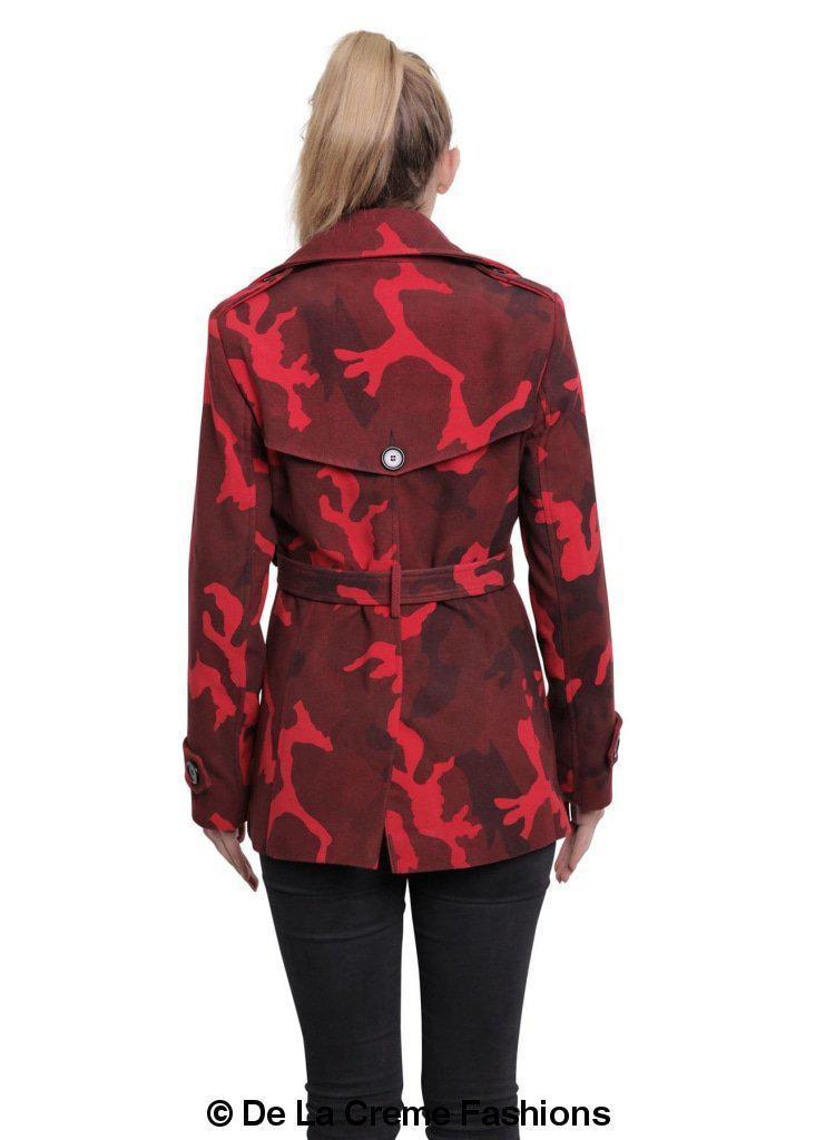 De La Creme - Womens Camo Print Double Breasted Short Coat - VirtuousWares:Global