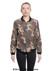 De La Creme - Womens Camo Zip-Thru Varsity Bomber Jacket - VirtuousWares:Global