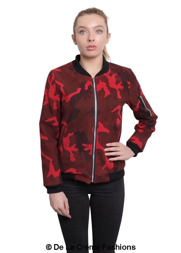 De La Creme - Womens Camo Zip-Thru Varsity Bomber Jacket - VirtuousWares:Global