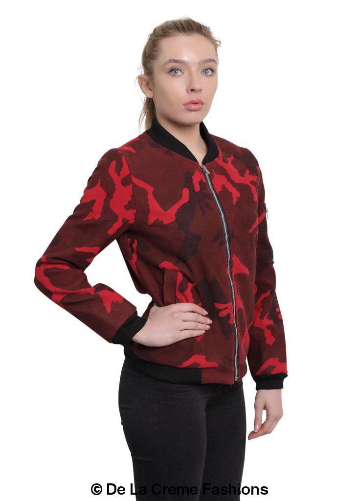 De La Creme - Womens Camo Zip-Thru Varsity Bomber Jacket - VirtuousWares:Global