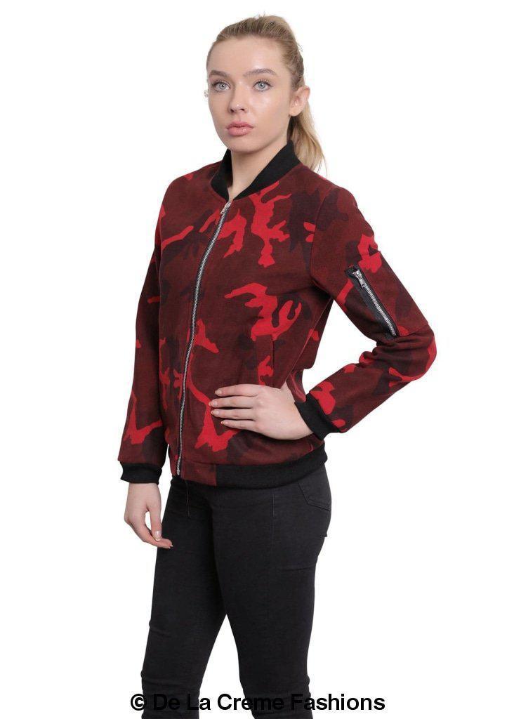 De La Creme - Womens Camo Zip-Thru Varsity Bomber Jacket - VirtuousWares:Global