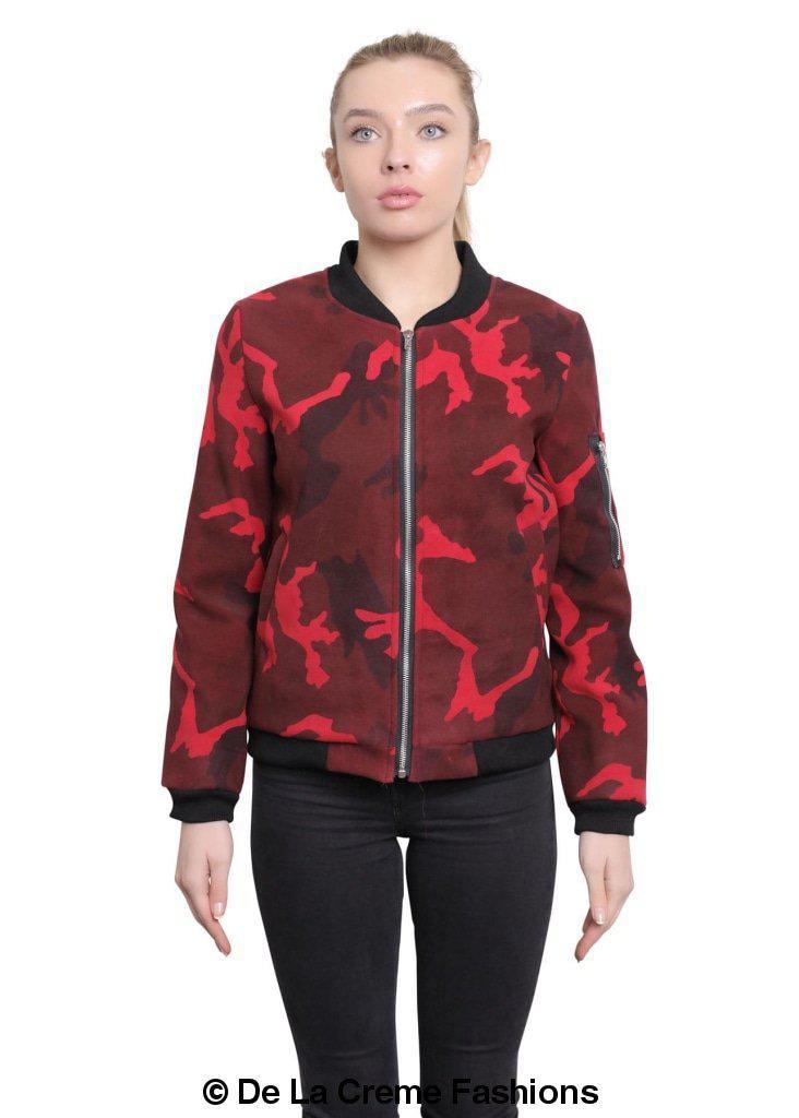 De La Creme - Womens Camo Zip-Thru Varsity Bomber Jacket - VirtuousWares:Global