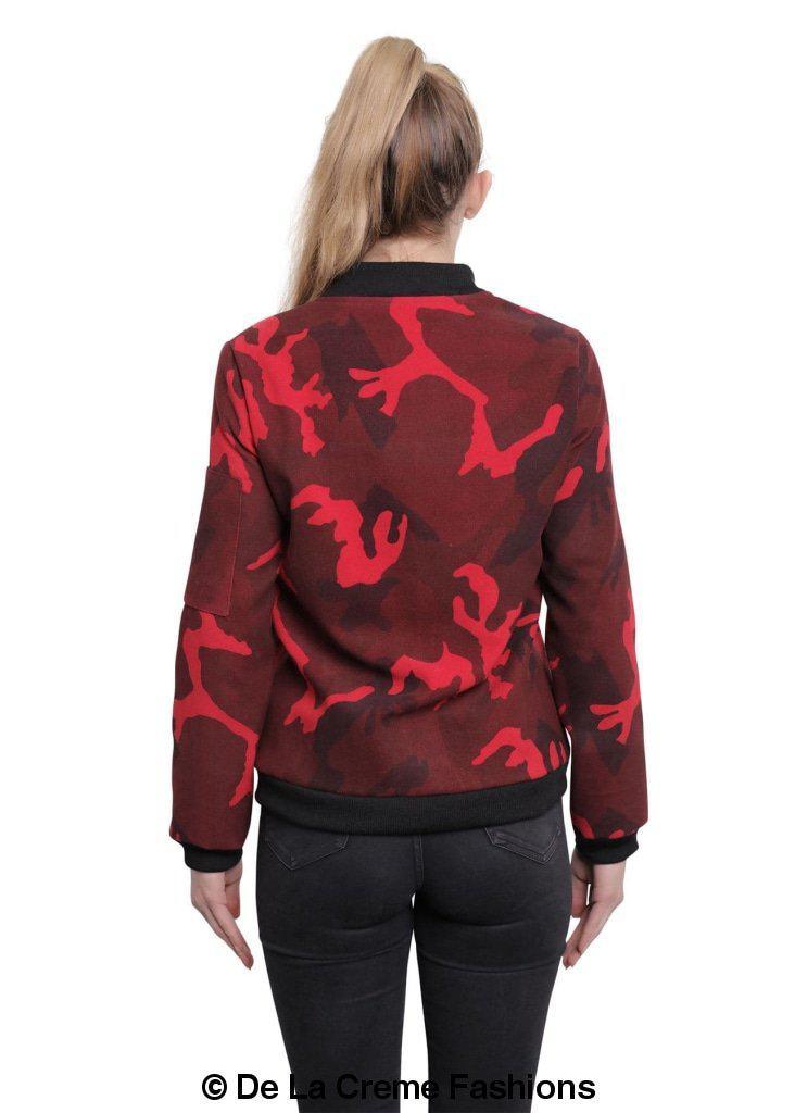 De La Creme - Womens Camo Zip-Thru Varsity Bomber Jacket - VirtuousWares:Global