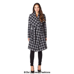 De La Creme - Womens Dogtooth Grey Duster Coat - VirtuousWares:Global