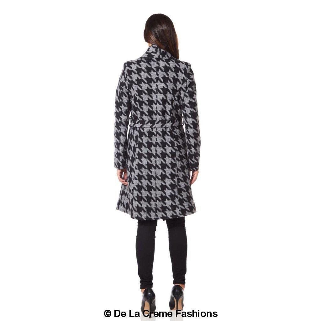 De La Creme - Womens Dogtooth Grey Duster Coat - VirtuousWares:Global