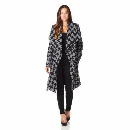 De La Creme - Womens Dogtooth Grey Duster Coat - VirtuousWares:Global