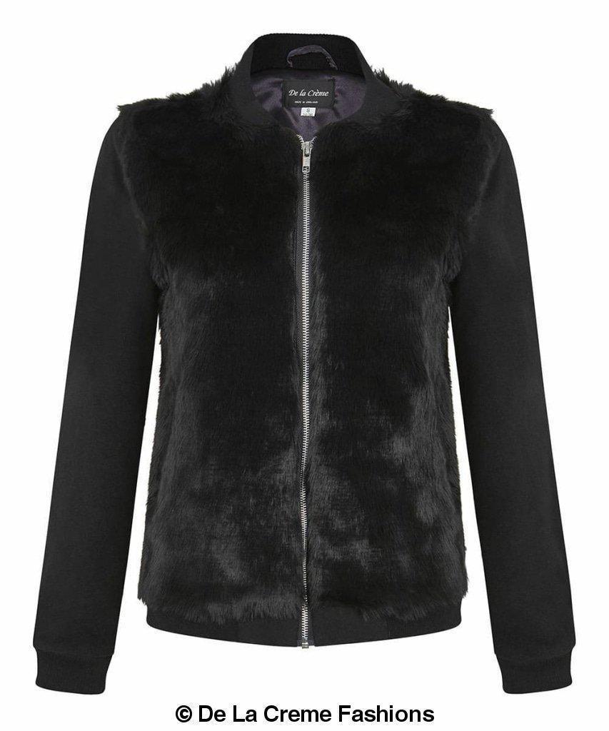 De La Creme - Womens Faux Fur Zip-Thru Varsity Bomber Jacket - VirtuousWares:Global