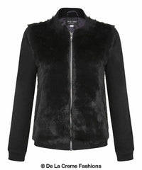 De La Creme - Womens Faux Fur Zip-Thru Varsity Bomber Jacket - VirtuousWares:Global