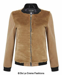 De La Creme - Womens Faux Fur Zip-Thru Varsity Bomber Jacket - VirtuousWares:Global