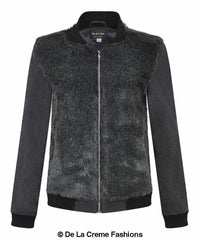 De La Creme - Womens Faux Fur Zip-Thru Varsity Bomber Jacket - VirtuousWares:Global