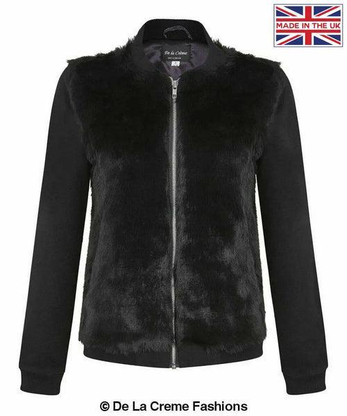 De La Creme - Womens Faux Fur Zip-Thru Varsity Bomber Jacket - VirtuousWares:Global