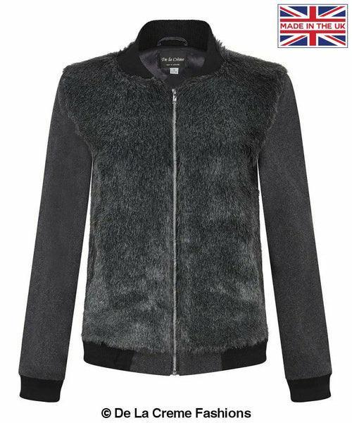 De La Creme - Womens Faux Fur Zip-Thru Varsity Bomber Jacket - VirtuousWares:Global