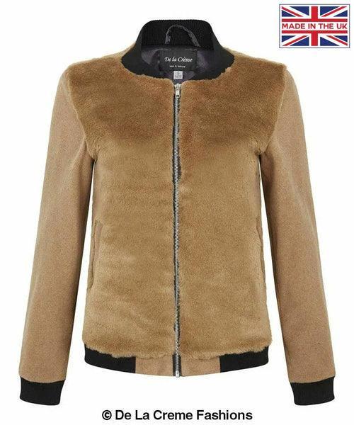 De La Creme - Womens Faux Fur Zip-Thru Varsity Bomber Jacket - VirtuousWares:Global