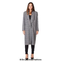 De La Creme - Womens Prince Of Wales Check Wrap Long Coat - VirtuousWares:Global