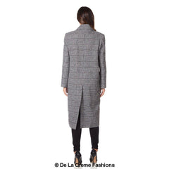 De La Creme - Womens Prince Of Wales Check Wrap Long Coat - VirtuousWares:Global