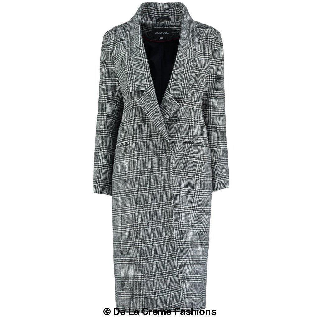 De La Creme - Womens Prince Of Wales Check Wrap Long Coat - VirtuousWares:Global