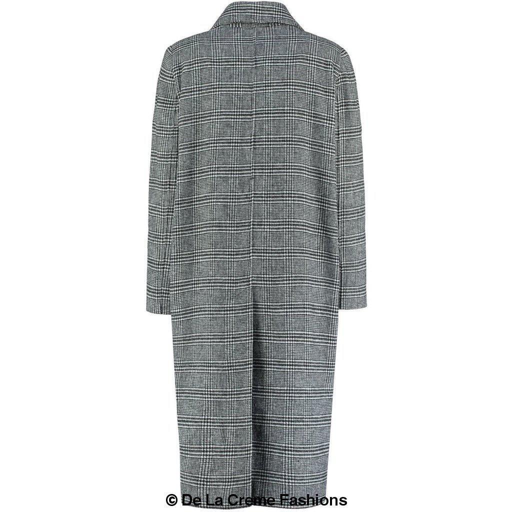 De La Creme - Womens Prince Of Wales Check Wrap Long Coat - VirtuousWares:Global