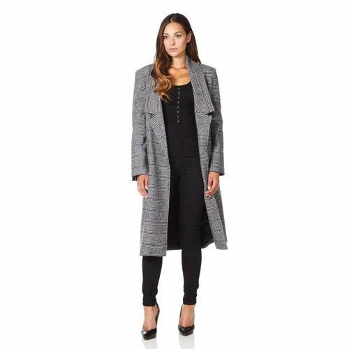 De La Creme - Womens Prince Of Wales Check Wrap Long Coat - VirtuousWares:Global