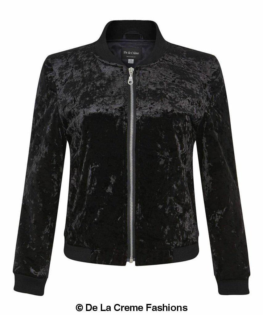 De La Creme - Womens Velvet Zip-Thru Varsity Bomber Jacket - VirtuousWares:Global