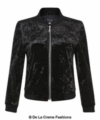 De La Creme - Womens Velvet Zip-Thru Varsity Bomber Jacket - VirtuousWares:Global