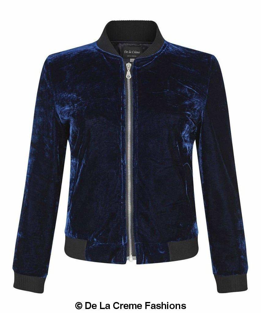 De La Creme - Womens Velvet Zip-Thru Varsity Bomber Jacket - VirtuousWares:Global