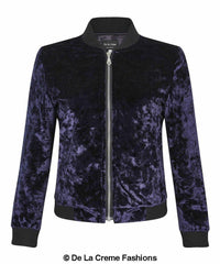 De La Creme - Womens Velvet Zip-Thru Varsity Bomber Jacket - VirtuousWares:Global