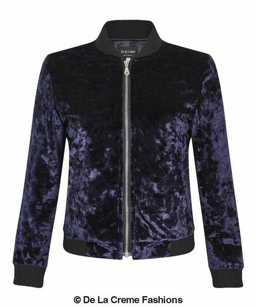 De La Creme - Womens Velvet Zip-Thru Varsity Bomber Jacket - VirtuousWares:Global