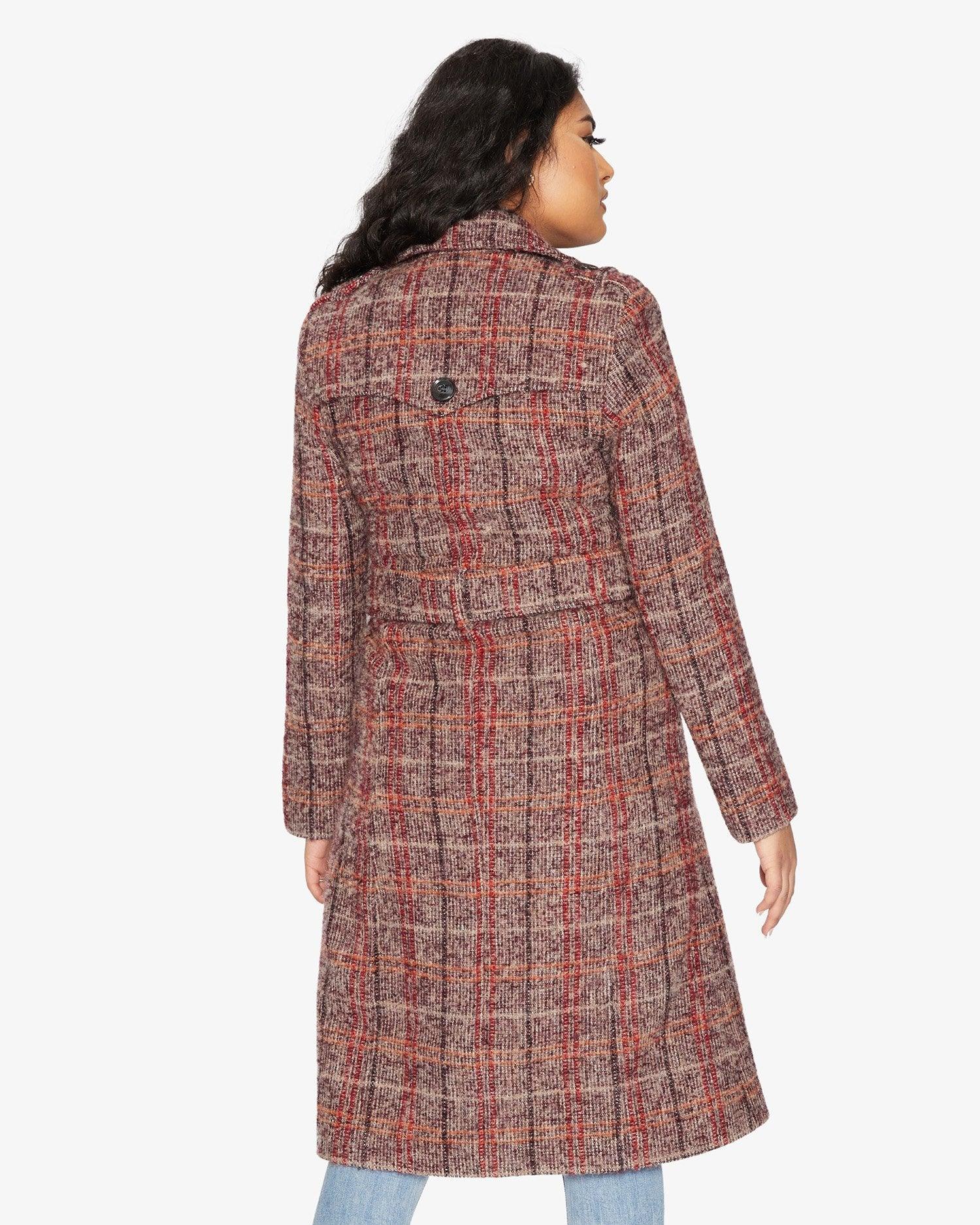 De La Creme Womens Wool Blend Check Military Duster Coat - VirtuousWares:Global