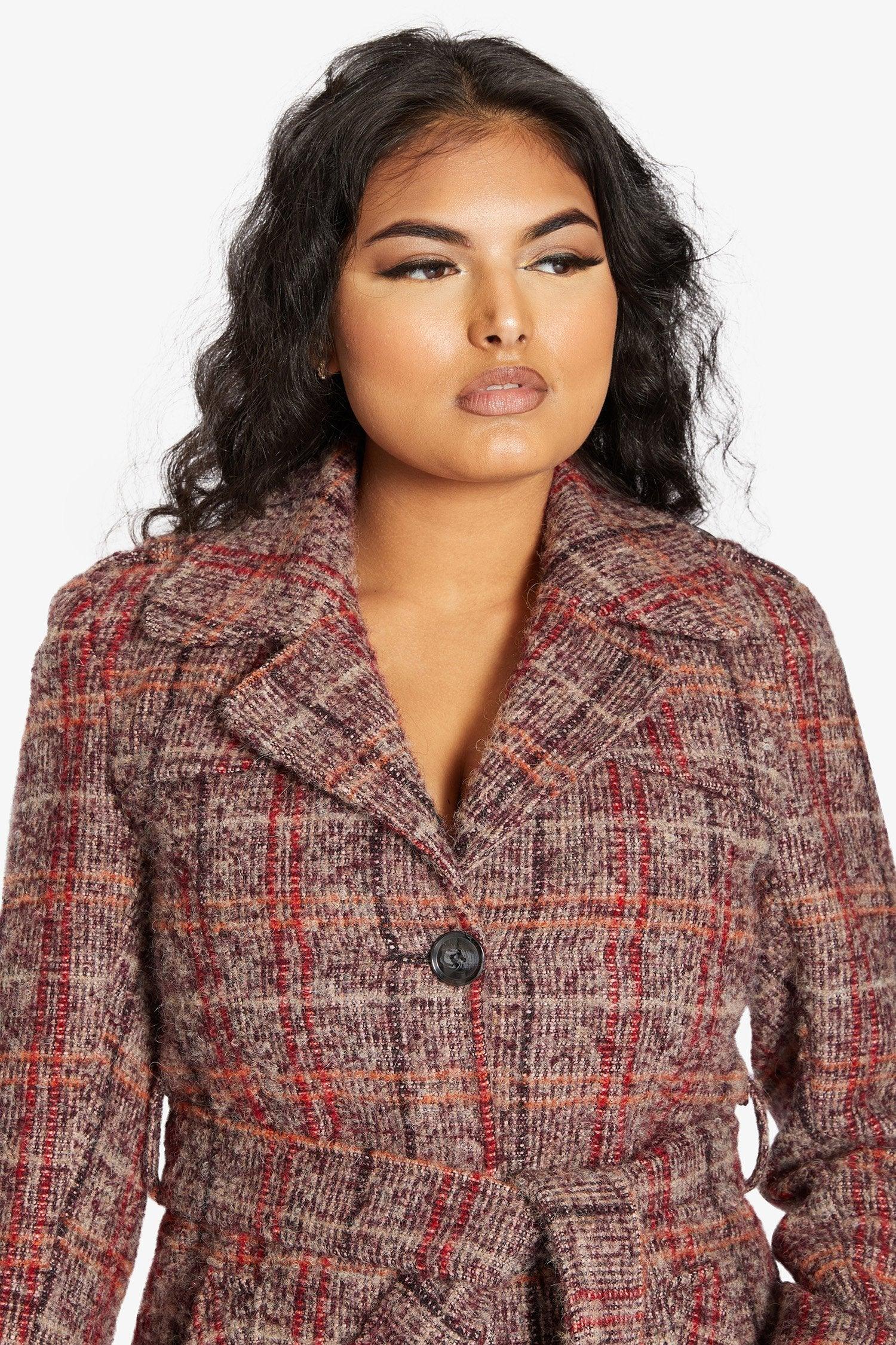 De La Creme Womens Wool Blend Check Military Duster Coat - VirtuousWares:Global